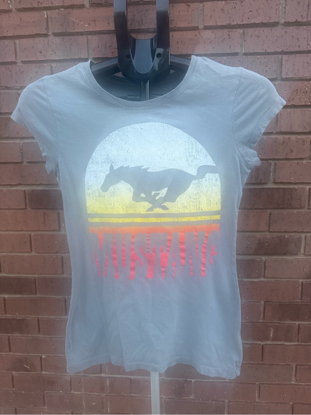 GAP Light Blue Mustang Graphic Tee with Yellow and Coral Print